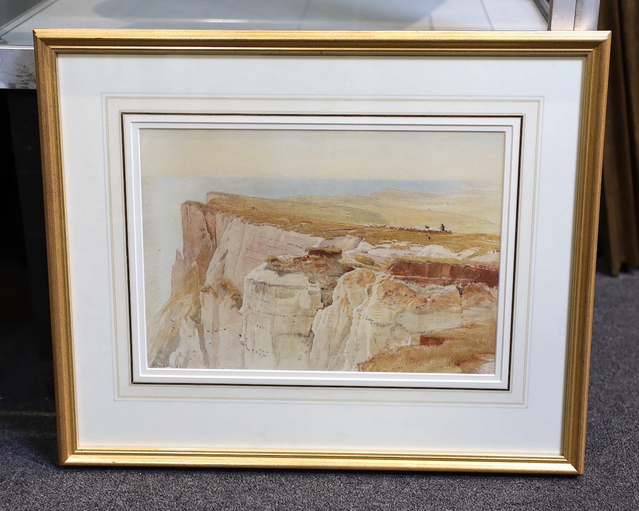 Albert Goodwin RWS (British, 1845-1932), 'Beachy Head - Driving sheep on the cliffs', watercolour, 24 x 34cm